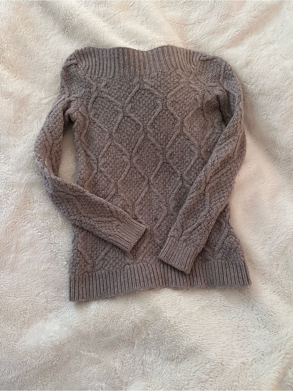 Cato Off-the-Shoulder Cable Knit Sweater - Taupe